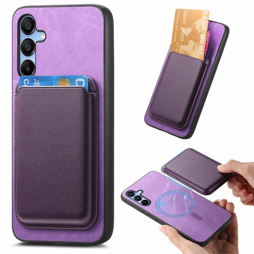 Samsung Galaxy A16 5G Retro Magsafe Card Bag PU Back Cover Phone Case - Purple